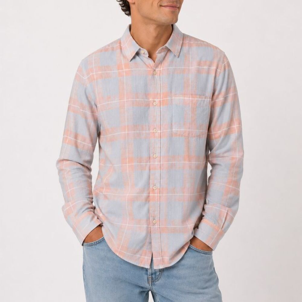 Gap Linen Blend Plaid Shirt XXL Pastel Pink Blue Button Up